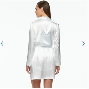 NWT Apt. 9 White Satin Bridal Robe with blue Bride & rhinestone Size Small